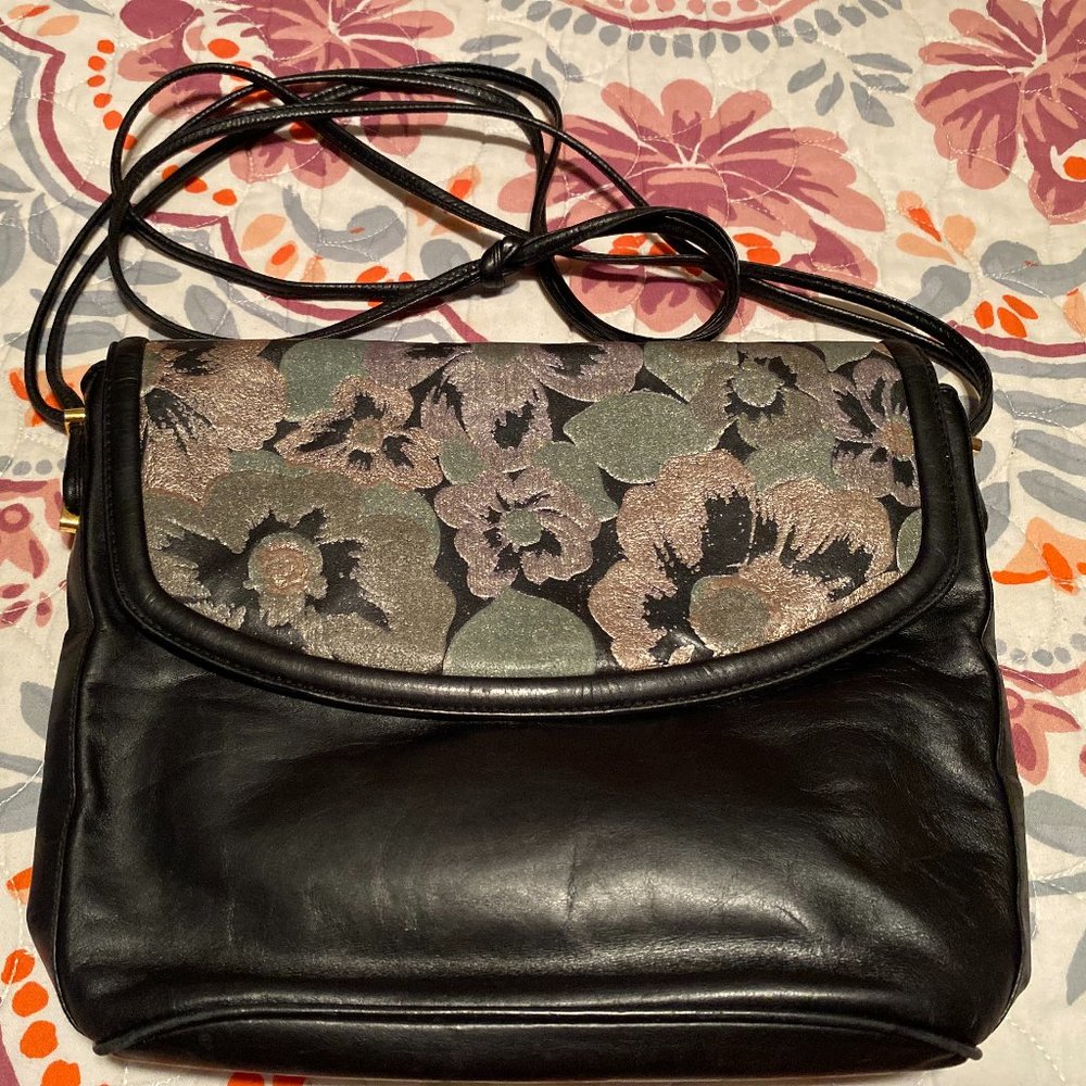 BRUNO MAGLI Made in Italy Black Should Purse Painted  Floral Flap